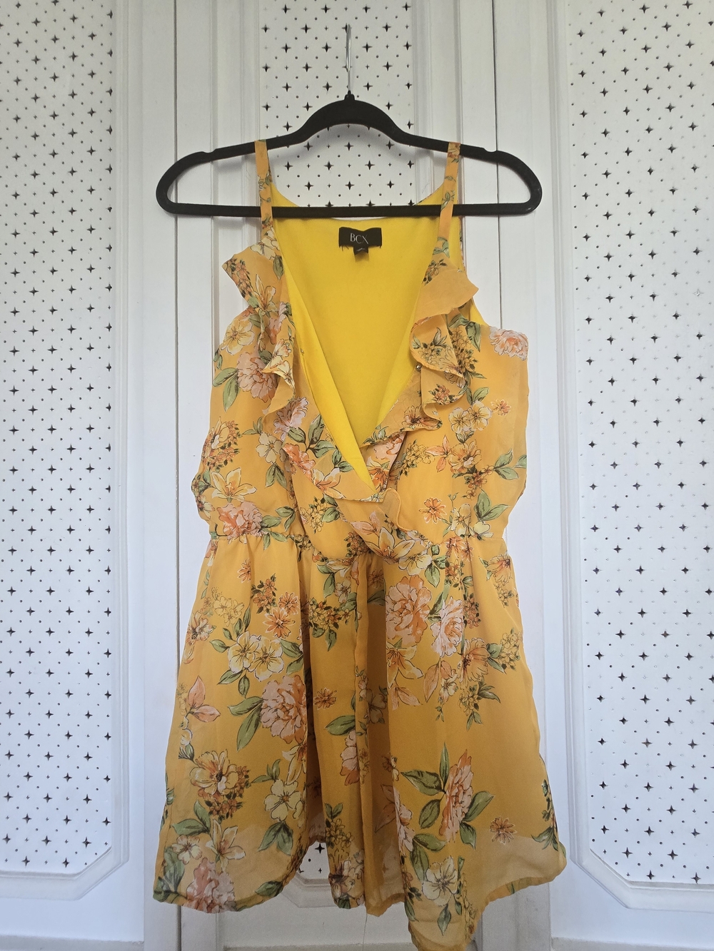 BCX Yellow Floral Ruffle Wrap Romper